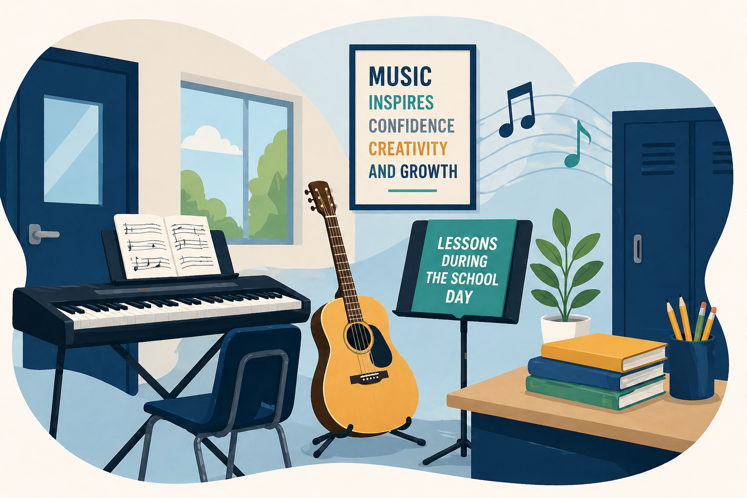 Students participating in in-school private music lessons