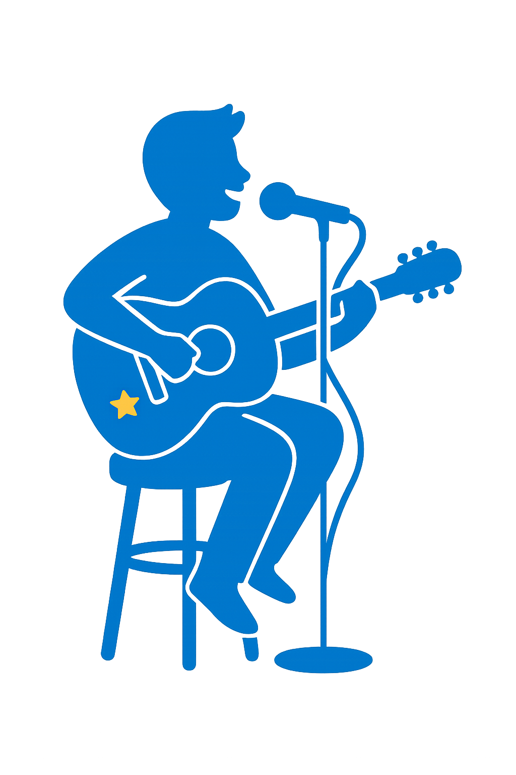 Silhouette of a singer on a stool playing guitar